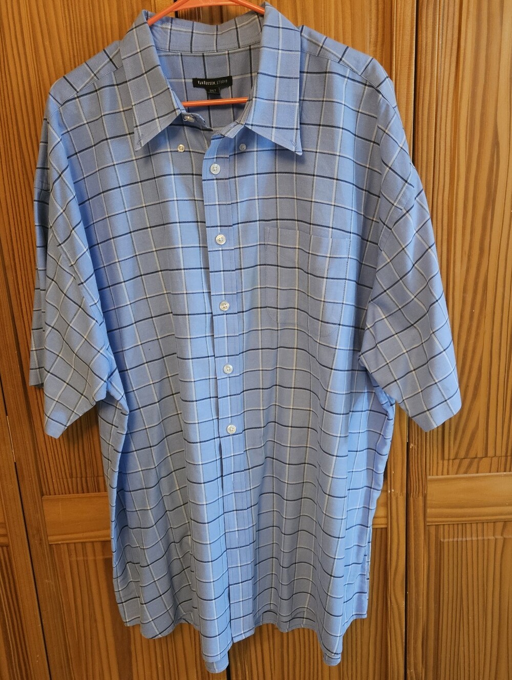 Van Heusen 3XLT Light Blue Check Short Sleeve Button-Down Shirt